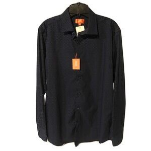 Tallia Orange Brand Navy Raised Dot Pattern Button Down Shirt Size M 15.5  NWT